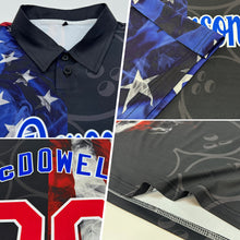 Charger l'image dans la galerie, Custom Black Red-Royal 3D Pattern Design Bowling Ball American Flag Performance Polo Shirt
