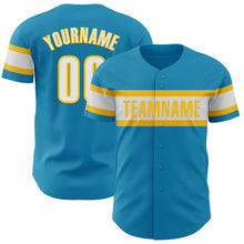 Laden Sie das Bild in den Galerie-Viewer, Custom Panther Blue White-Yellow Authentic Baseball Jersey