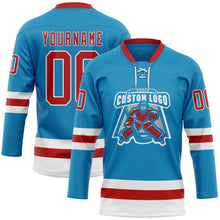 Laden Sie das Bild in den Galerie-Viewer, Custom Panther Blue Red-White Hockey Lace Neck Jersey