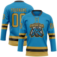 Laden Sie das Bild in den Galerie-Viewer, Custom Panther Blue Old Gold-Black Hockey Lace Neck Jersey