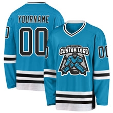 Load image into Gallery viewer, Custom Panther Blue Black-White Hockey Jersey