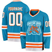 Charger l'image dans la galerie, Custom Panther Blue White-Orange Hockey Jersey