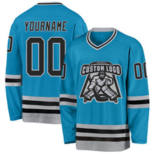 Load image into Gallery viewer, Custom Panther Blue Black-Gray Hockey Jersey