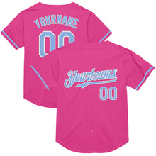 Загрузить изображение в средство просмотра галереи, Custom Pink Light Blue-White Mesh Authentic Throwback Baseball Jersey