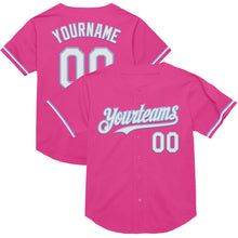 Загрузить изображение в средство просмотра галереи, Custom Pink White-Light Blue Mesh Authentic Throwback Baseball Jersey
