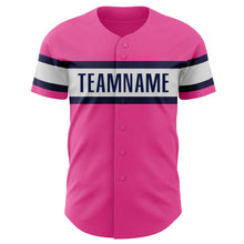 Load image into Gallery viewer, Custom Pink White-Navy Authentic Baseball Jersey