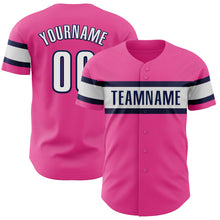 Load image into Gallery viewer, Custom Pink White-Navy Authentic Baseball Jersey