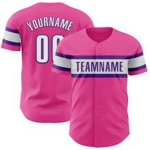 Load image into Gallery viewer, Custom Pink White-Purple Authentic Baseball Jersey