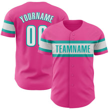 Load image into Gallery viewer, Custom Pink White-Aqua Authentic Baseball Jersey