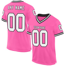 Загрузить изображение в средство просмотра галереи, Custom Pink White-Black Mesh Authentic Throwback Football Jersey