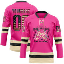 Charger l'image dans la galerie, Custom Pink Vintage USA Flag Black-Cream Hockey Lace Neck Jersey