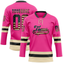 Charger l'image dans la galerie, Custom Pink Vintage USA Flag Black-Cream Hockey Lace Neck Jersey