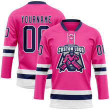 Charger l'image dans la galerie, Custom Pink Navy-White Hockey Lace Neck Jersey