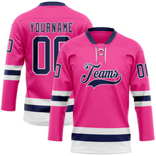 Charger l'image dans la galerie, Custom Pink Navy-White Hockey Lace Neck Jersey