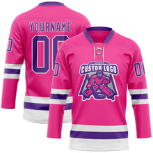 Charger l'image dans la galerie, Custom Pink Purple-White Hockey Lace Neck Jersey