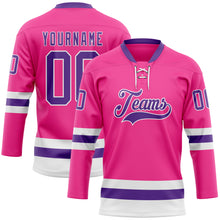 Charger l'image dans la galerie, Custom Pink Purple-White Hockey Lace Neck Jersey