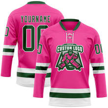 Charger l'image dans la galerie, Custom Pink Green-White Hockey Lace Neck Jersey