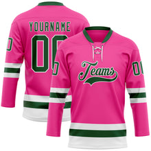 Charger l'image dans la galerie, Custom Pink Green-White Hockey Lace Neck Jersey