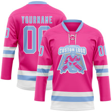 Charger l'image dans la galerie, Custom Pink Light Blue-White Hockey Lace Neck Jersey