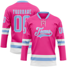 Charger l'image dans la galerie, Custom Pink Light Blue-White Hockey Lace Neck Jersey