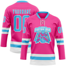 Charger l'image dans la galerie, Custom Pink Sky Blue-White Hockey Lace Neck Jersey