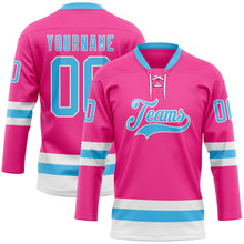 Charger l'image dans la galerie, Custom Pink Sky Blue-White Hockey Lace Neck Jersey