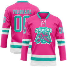 Charger l'image dans la galerie, Custom Pink Aqua-White Hockey Lace Neck Jersey
