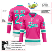 Charger l'image dans la galerie, Custom Pink Aqua-White Hockey Lace Neck Jersey