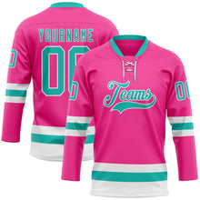 Charger l'image dans la galerie, Custom Pink Aqua-White Hockey Lace Neck Jersey