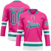 Load image into Gallery viewer, Custom Pink Teal-White Hockey Lace Neck Jersey