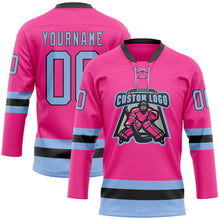 Charger l'image dans la galerie, Custom Pink Light Blue-Black Hockey Lace Neck Jersey