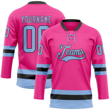 Charger l'image dans la galerie, Custom Pink Light Blue-Black Hockey Lace Neck Jersey