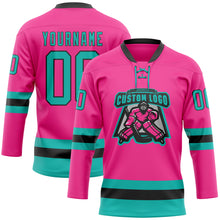 Charger l'image dans la galerie, Custom Pink Aqua-Black Hockey Lace Neck Jersey