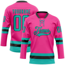 Charger l'image dans la galerie, Custom Pink Aqua-Black Hockey Lace Neck Jersey