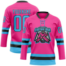Charger l'image dans la galerie, Custom Pink Sky Blue-Black Hockey Lace Neck Jersey