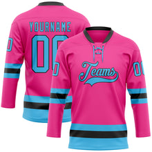 Charger l'image dans la galerie, Custom Pink Sky Blue-Black Hockey Lace Neck Jersey