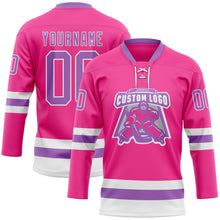 Charger l'image dans la galerie, Custom Pink Medium Purple-White Hockey Lace Neck Jersey