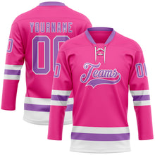 Charger l'image dans la galerie, Custom Pink Medium Purple-White Hockey Lace Neck Jersey