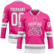 Charger l'image dans la galerie, Custom Pink White-Gray Hockey Lace Neck Jersey