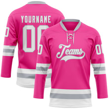 Charger l'image dans la galerie, Custom Pink White-Gray Hockey Lace Neck Jersey