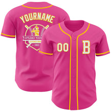 Laden Sie das Bild in den Galerie-Viewer, Custom Pink White-Yellow Authentic Baseball Jersey