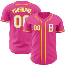 Laden Sie das Bild in den Galerie-Viewer, Custom Pink White-Yellow Authentic Baseball Jersey