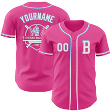 Laden Sie das Bild in den Galerie-Viewer, Custom Pink White-Light Blue Authentic Baseball Jersey