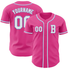 Laden Sie das Bild in den Galerie-Viewer, Custom Pink White-Light Blue Authentic Baseball Jersey