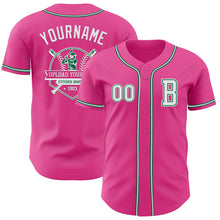 Laden Sie das Bild in den Galerie-Viewer, Custom Pink White-Kelly Green Authentic Baseball Jersey