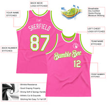 Laden Sie das Bild in den Galerie-Viewer, Custom Pink White-Neon Green Authentic Throwback Basketball Jersey