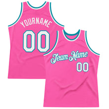 Загрузить изображение в средство просмотра галереи, Custom Pink White-Teal Authentic Throwback Basketball Jersey