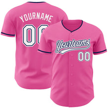 Laden Sie das Bild in den Galerie-Viewer, Custom Pink White-Navy Authentic Baseball Jersey