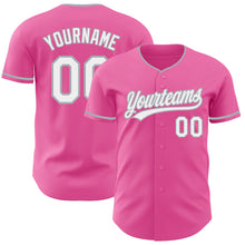 Load image into Gallery viewer, Custom Pink White-Gray Authentic Baseball Jersey