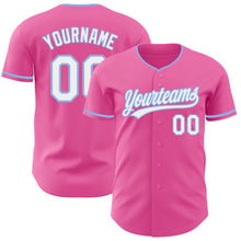 Load image into Gallery viewer, Custom Pink White-Light Blue Authentic Baseball Jersey